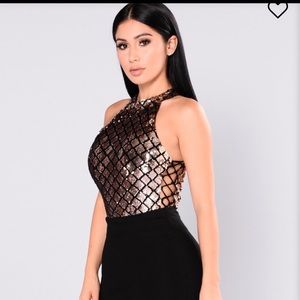 Gold and Black Sequin Bodysuit